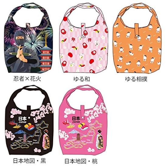 Nor Corporation Eco Japanese with Storage Map of Bag, Pattern, Foldable, Pouch, Japan, Peach, ECZ-1-38