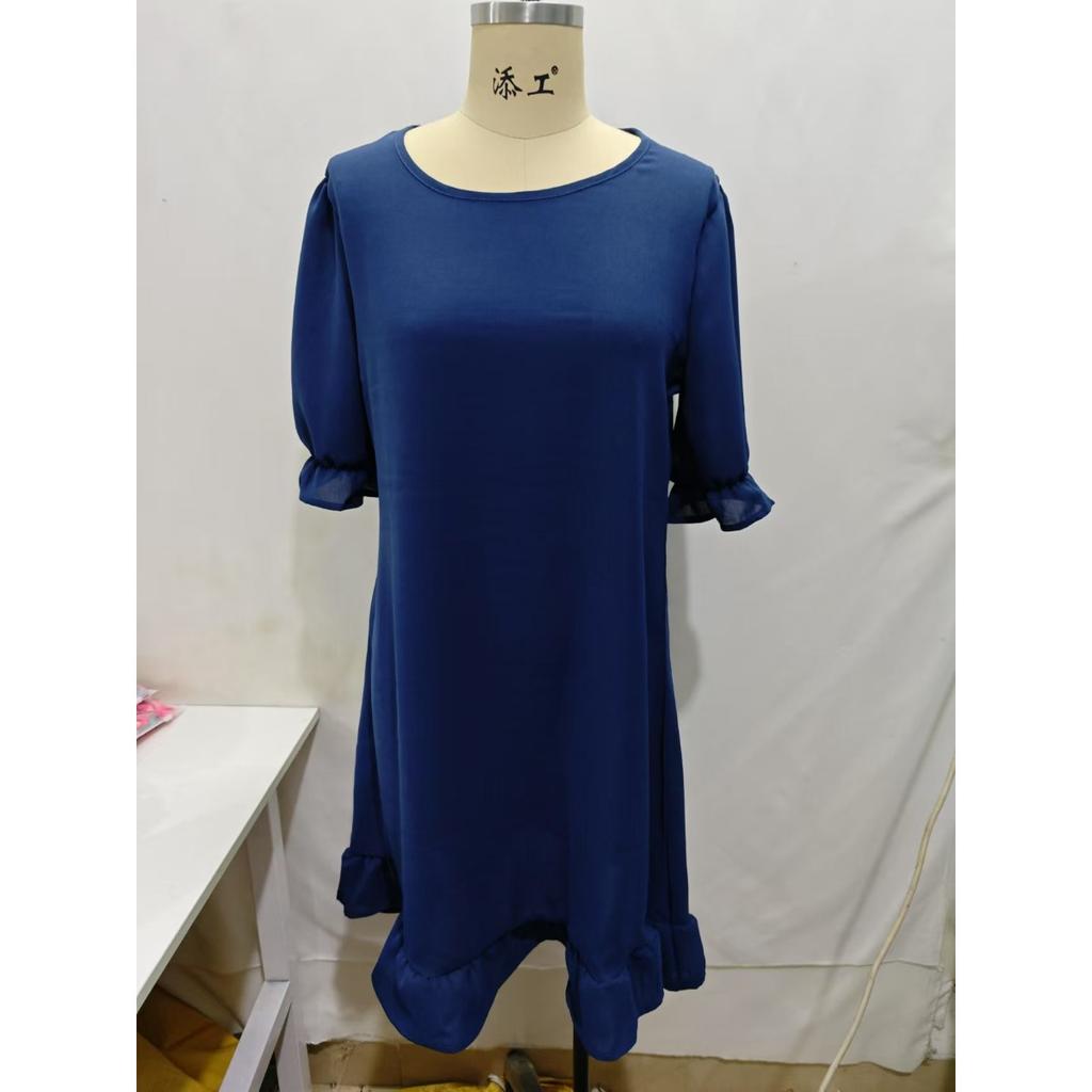 Spring Summer Women's Vintage Cotton Linen Dress, European American Style Solid Color Round Neck Half Sleeve Loose Flowy Midi Dress for Casual