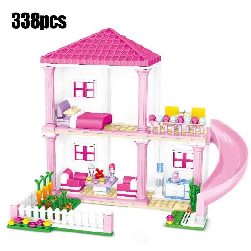 1018 Pcs City 1 Change 3 Summer Double-storey Villa House Slide Building Blocks Friends DIY Garden Flower Figures Bricks Toys