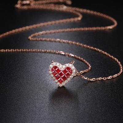 Faceted Heart Showy Ruby Necklaces Pendant Light Luxury Design Sense Sweet Dazzling Gifts To Girlfriend Clavicle Chain Jewelry