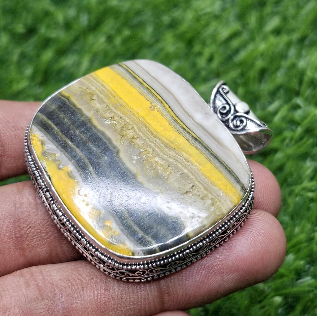 Natural Bumble Bee Jasper Pendant 925 sterling silver pendant gemstone pendant square shape pendant gift for her