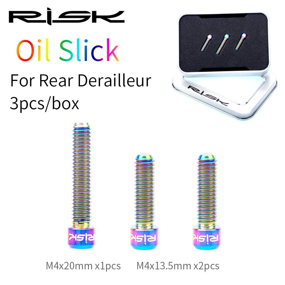 RISK Titanium Alloy M4x13.5 M4x20mm MTB Road Bike Bicycle Front & Rear Derailleur Stroke Adjusting Bolts Shift Adjustment Screw 3pcs Set Rainbow