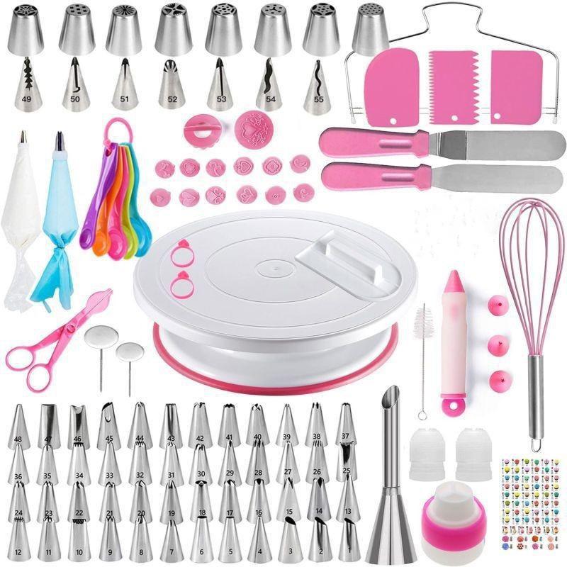 Nordic Baking Set: 137-Piece Home Cake Tools with Piping Bags, Stainless Steel Tips, and Turntable