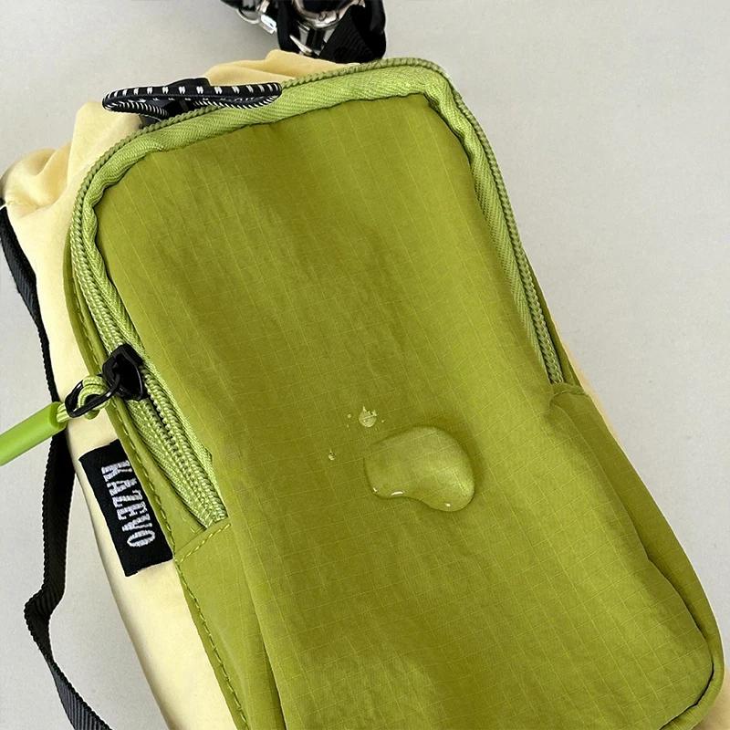 Sports Nylon Drawstring Crossbody Bag Lightweight Casual Korean Style Coin Pouch Phone Pack for Travel Shoulder Bag