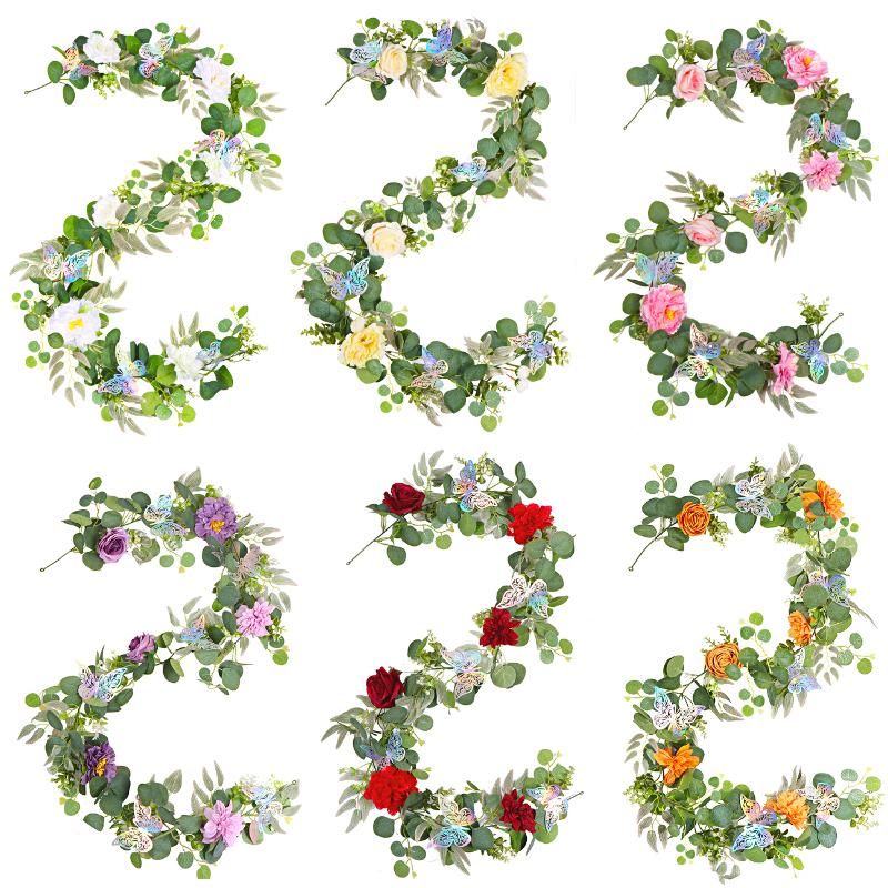 1PC Grüne Blattgirlande 180cm Künstliche Blumen Rebe Party Hochzeitsdeko Mit 3D Schmetterling Lebensechte Faux Floral Wand Akzente