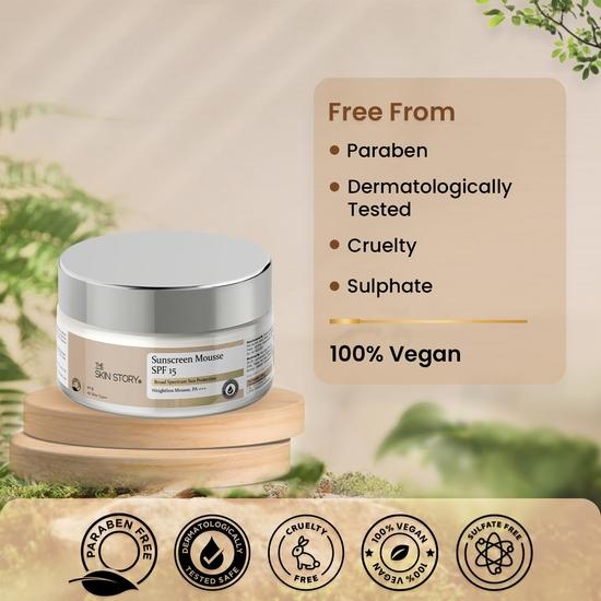 The Skin Story Sunscreen Mousse SPF 30 |Whipped Mousse Texture| Broad Spectrum| Light Weight & Non Sticky | UVA & UVB Protection | 40g