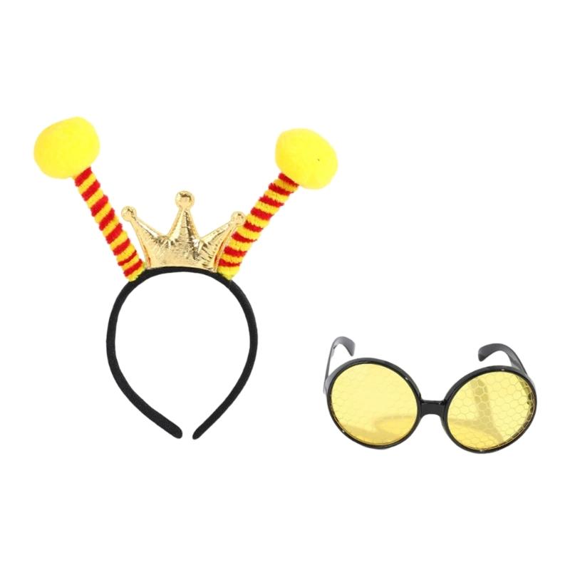 Bumble Bees Costume Kit for Kids Adult Bees Costume Antenna Headband Antenna Glasses for Halloween Cosplay Party Props