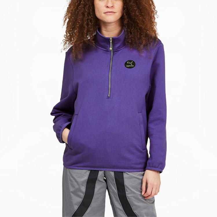 Puma X Pronounce Half-Zip Stand Collar Sport Pullover With Large Back Logo Women Tops Violet 534040-74