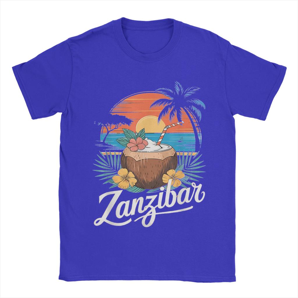 Tanzania Zanzibar Africa Tramonto Spiaggia delle Palme Stile di Vita e Cocco Maglietta Estate Cotone Manica Corta Abbigliamento Vintage