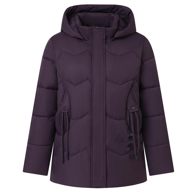 Women Middle‑Aged Winter Padded Coat Detachable Hood Embroidery Warm Quilted Jacket XL‑5XL