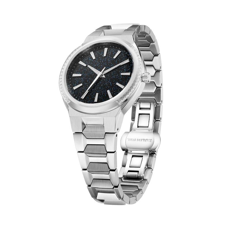 Paul Style Citizen Quartz Pointer Dial Stainless Steel Leather Band Waterproof Luxury Fashion Star Dust Diamond Lady Wrist Watch Steel Band серебряный