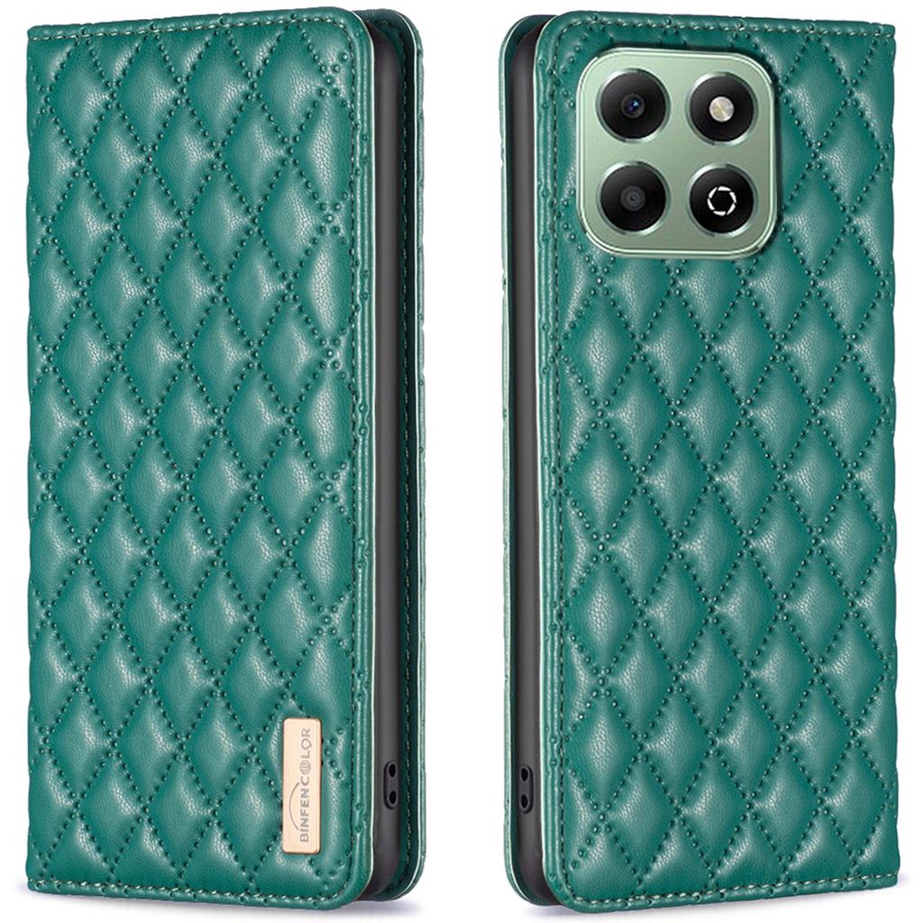 BINFEN COLOR BF Style-16 For Honor X6b 4G Case Card Slots Leather Rhombus Phone Cover
