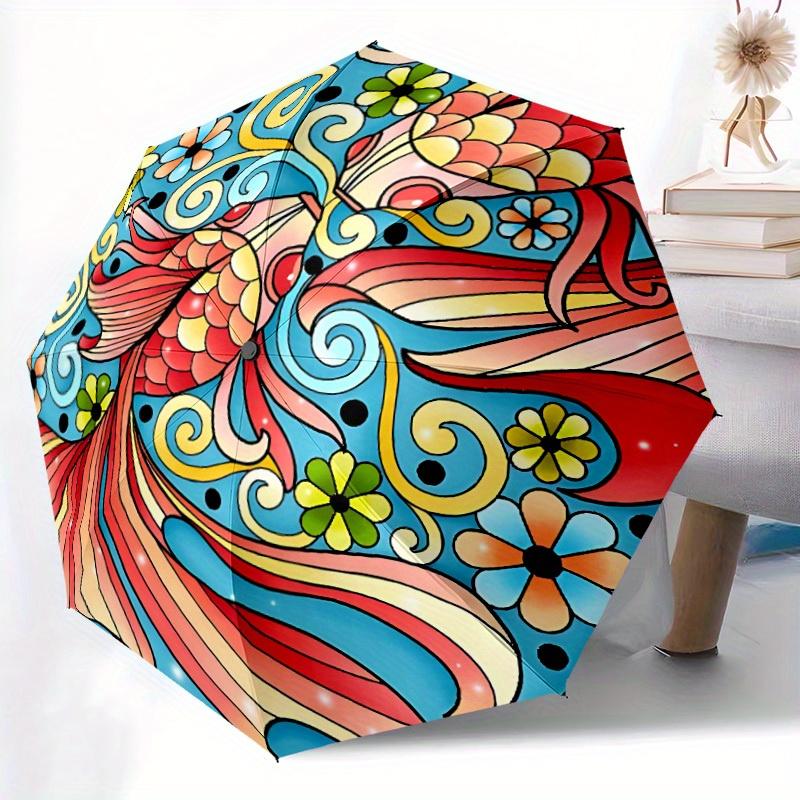 1 stuks Koi Vis Mandala Automatische Open/Sluit Paraplu, Paraplu met cartoon Ontwerp, Draagbare Compacte Paraplu voor Mannen & Vrouwen, Goed Vakantiecadeau