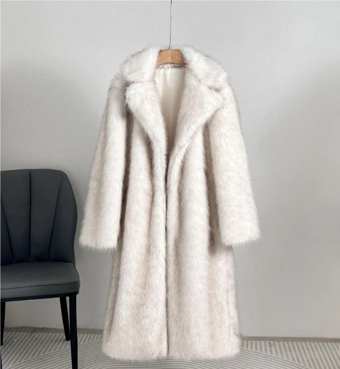 

Зимняя женская куртка-пальто из искусственного меха однотонная цвета хаки с длинным рукавом, толстая теплая верхняя одежда, пушистое пальто для женщин M белый