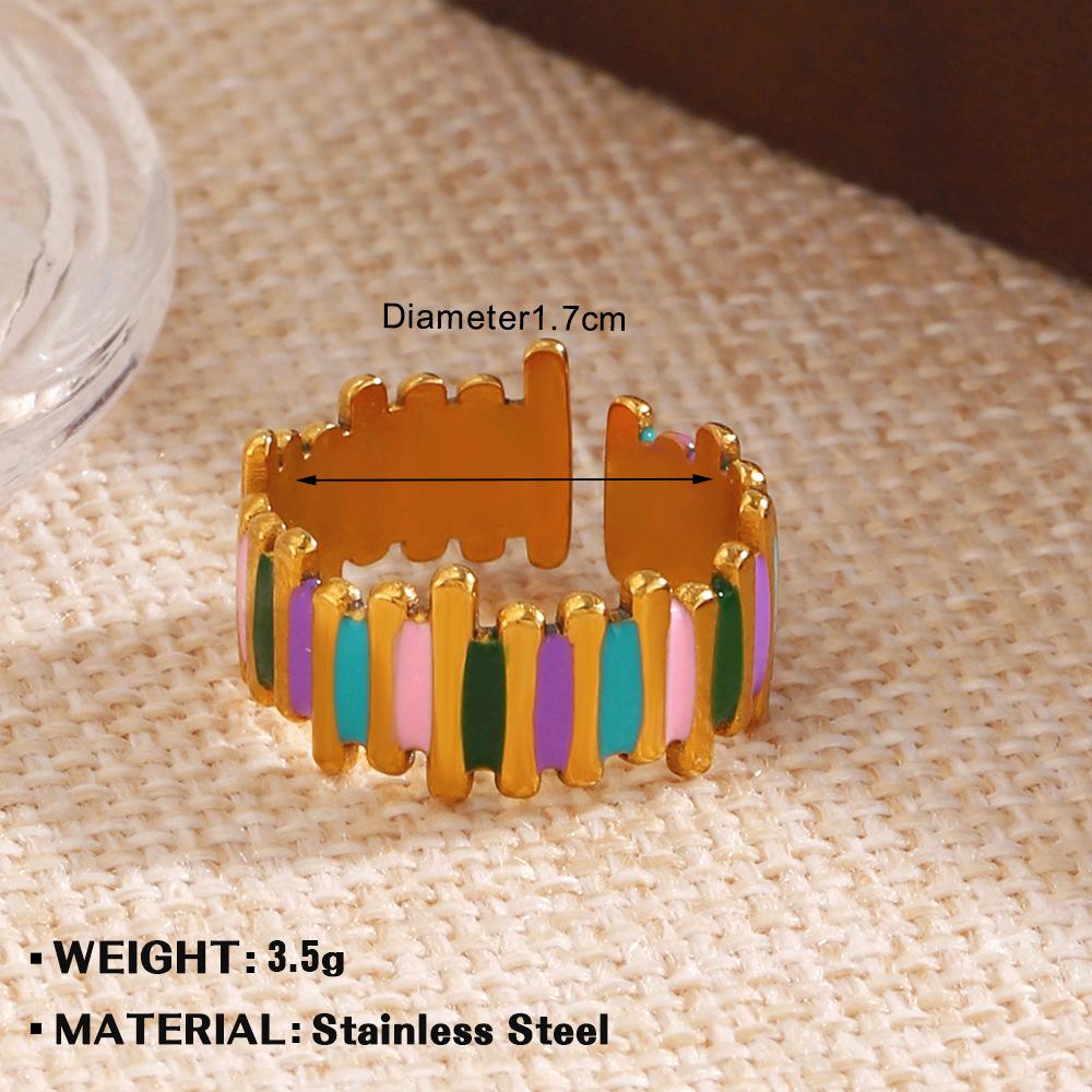 Stainless Steel Geometric Flower Color Ring Female,Fashionable, Trendy, Personalized, Hip-hop, Oil Drop Ring Accessories, Gifts