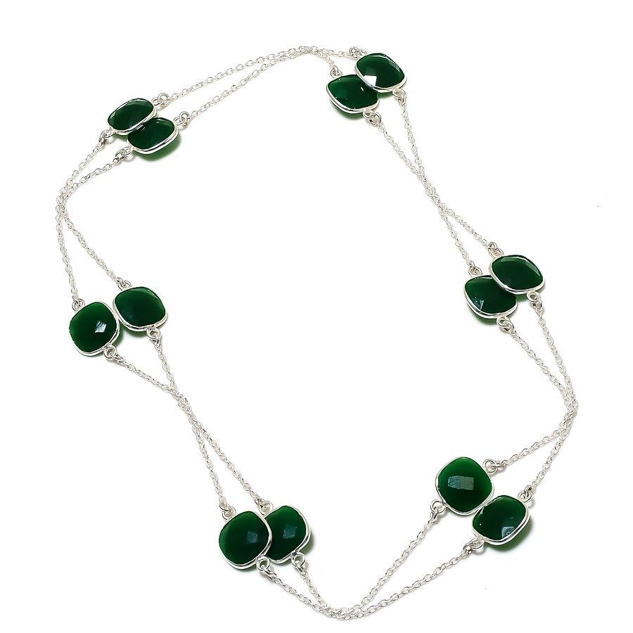 

Ожерелье из натурального зеленого оникса из стерлингового серебра 925 пробы 36 дюймов g6r21