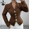 Giacche e Cappotti da Donna Moda Casual Colore Unico Stampa Autunno Inverno Manica Lunga Collo a Polo