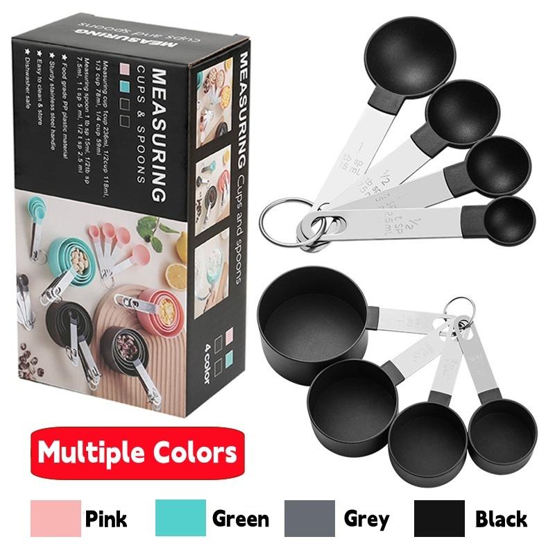 8Pcs/Sets Household Measuring Spoon,Measuring Cup Plastic Spoon Stainless Steel Handle Kitchen Measuring Cup Spoon Baking Tool