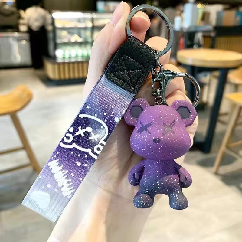 Starry Sky Bear Keychain, Car Keychain, Student Schoolbag Pendant, Men's and Women's Bags, Pendant, Car Key.
