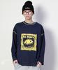 Deumakeu Square Graphic Stitch Long Sleeve T-Shirt Navy