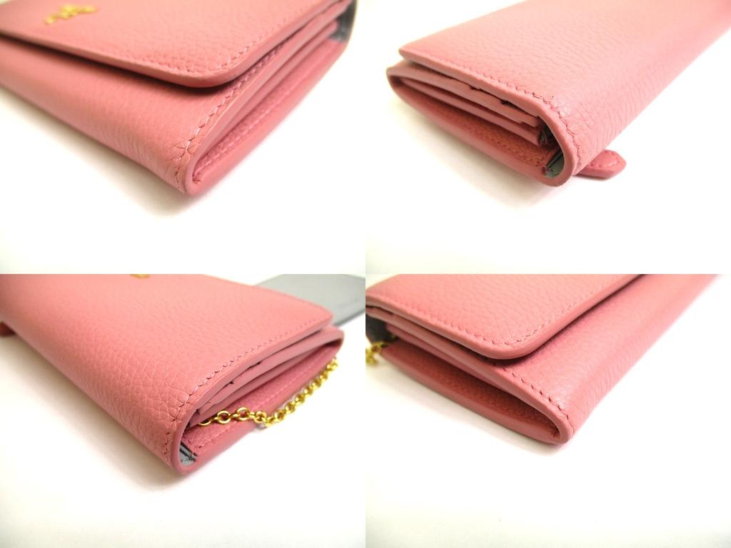 Authentic PRADA Pink and Gray Deer Leather Bifold Long Flap Wallet #a636  Refurbished