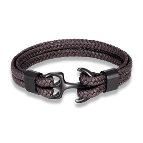 European and American Men, Bracelet Black Cowhide Woven Boat Anchor, Genuine Leather Bracelet Leather Rope 2026 19CM