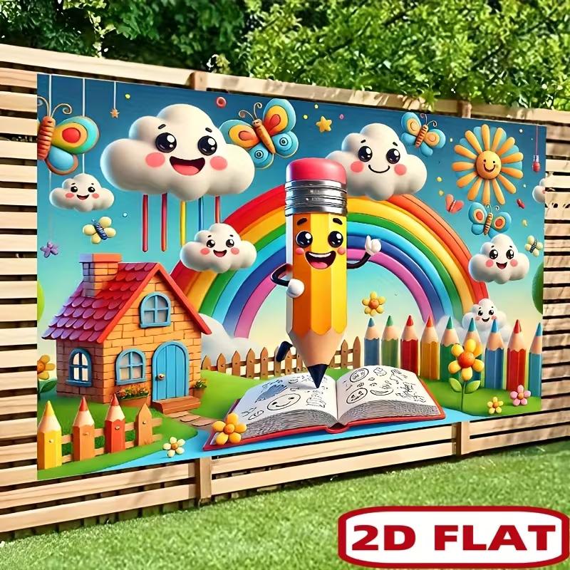 

2D Cute Cartoon Cloud Pencil Backdrop for Preschool & Classroom Decoration 47.2x31.5inch/120*80cm