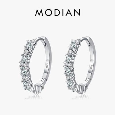 Modian, argint 925, romb strălucitor, cu zircon, catarame pentru urechi, cercei cu cerc fin pentru femei, bijuterii de nuntă