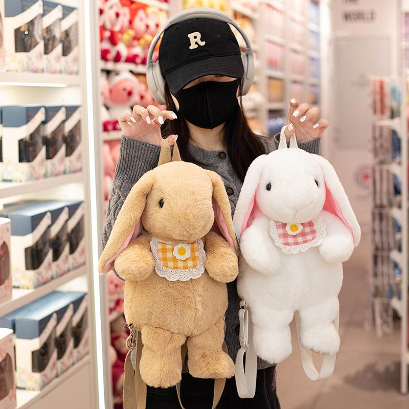 Cute bunny backpack bag plush toy doll little white rabbit doll girls messenger bag children's cloth doll