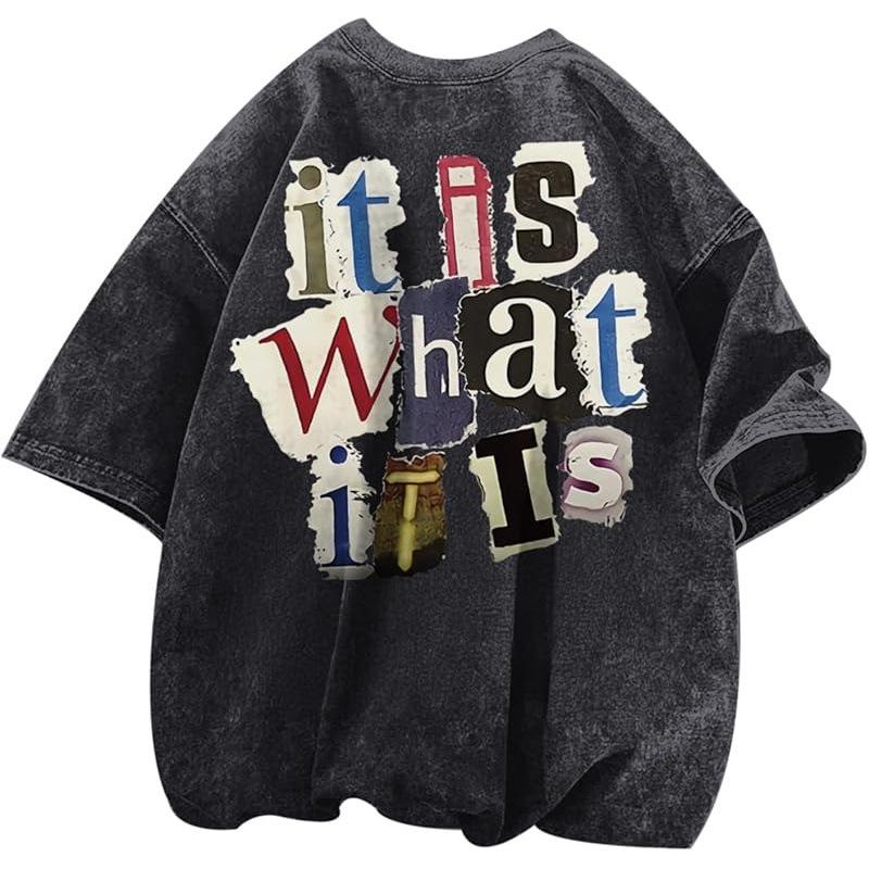 Washed Retro Cotton 230Gmen'S Graphic Tees Funny Letter Printing Vintage