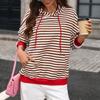 Women's Fashion Striped Long Sleeve Hoodie, Loose Fit Pullover for Casual Daily Wear