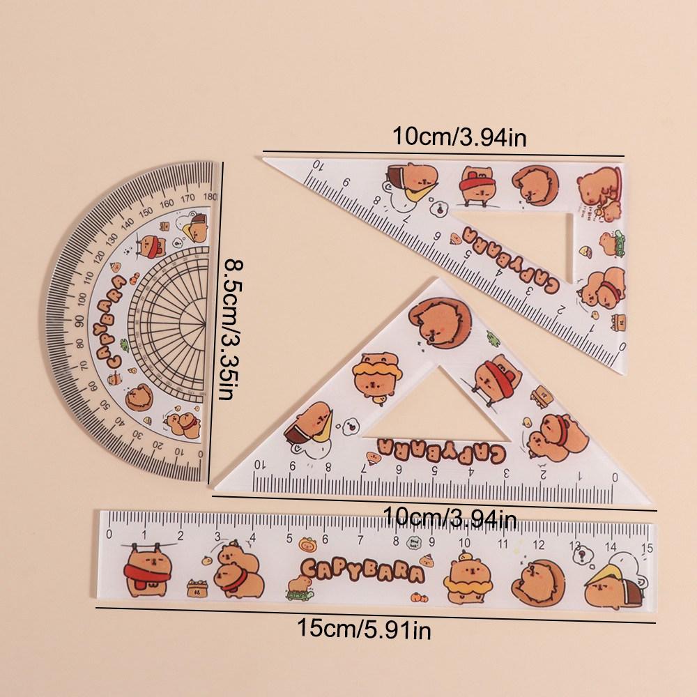 Cartoon Ruler Four-piece Set Creative Capybara Pattern Ruler Set  Office Supplies