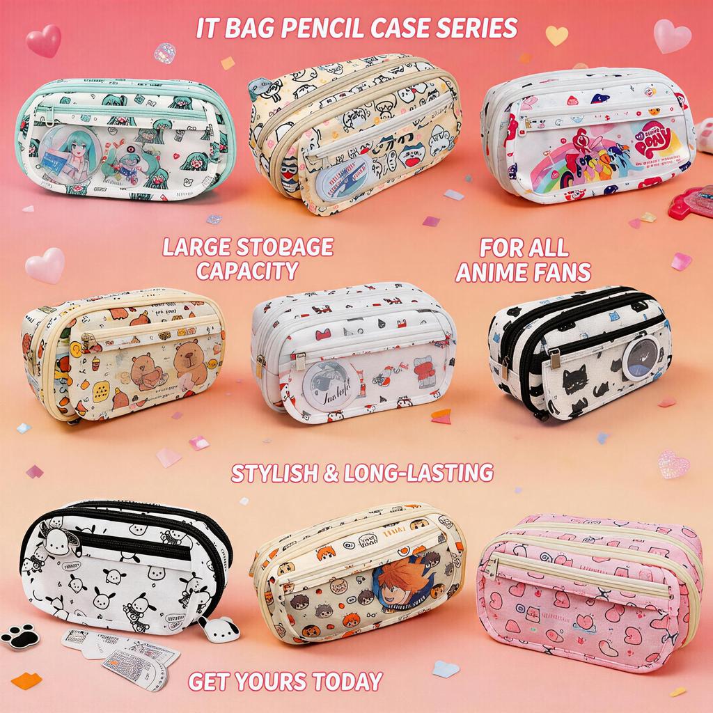 Hatsune Miku Pencil Case Cute Anime Cosplay Large Capacity Stationery Bag For School Student Multi Layer Makeup Storage Pouch