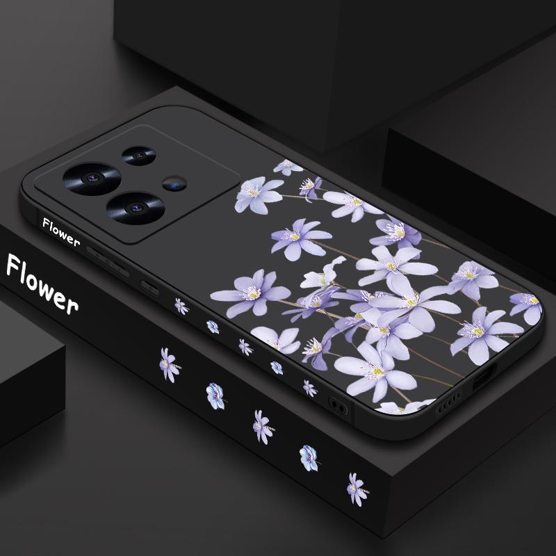 Luxury Purple Flower Case For Xiaomi 13T 11T Pro Poco F6 X6 Pro Funda Redmi Note 14 Pro 5G 13 12 11 Silicone Lanyard Cover