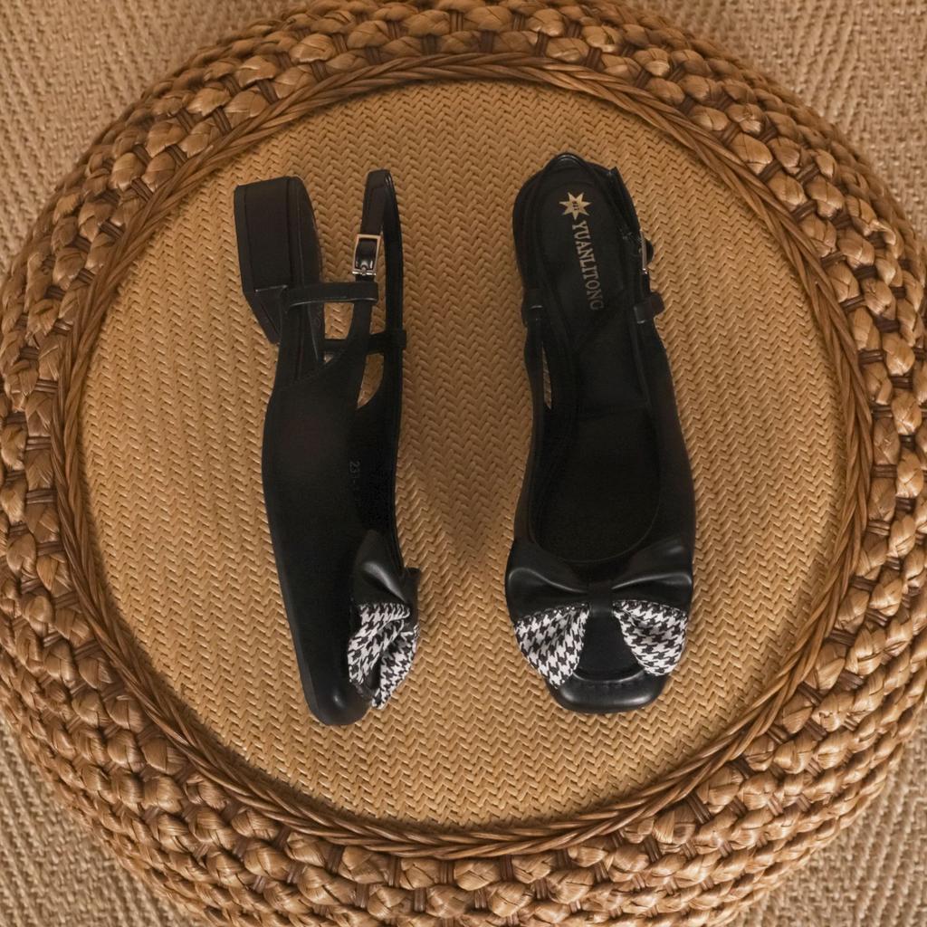 Women's shoes summer women's 2025 French style not tired feet single shoes bag head bow hollow low heel sandals women's Huizhou women's shoes