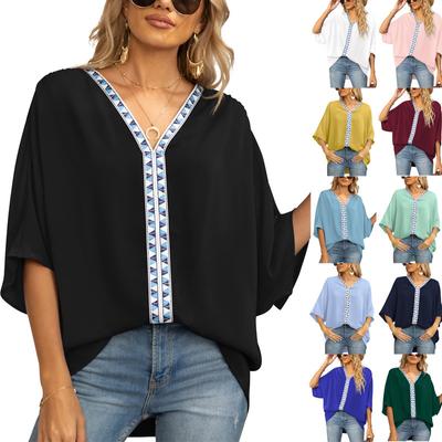 Summer New Women's Clothing Bat Sleeve Shirt V-neck Short Sleeved Shirt