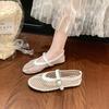 Round Toe One Buckle Strap Ballet Shoes Women's Summer New Flat Shoes Cutout Mary Jane Single Fishnet Shoes