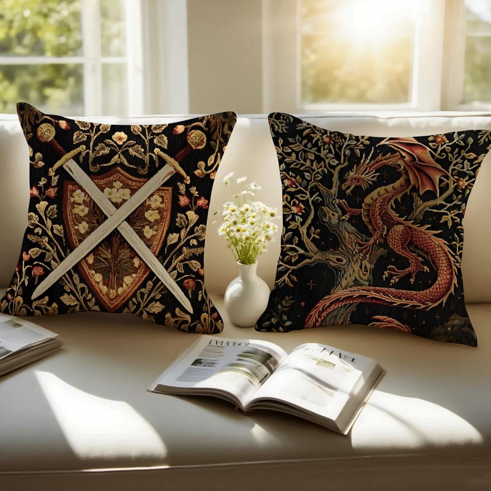 Vintage Medieval Unicorn Art Cushion Cover Pillowcase Short Plush Invisible Zipper Room Sofa Cushion Cover