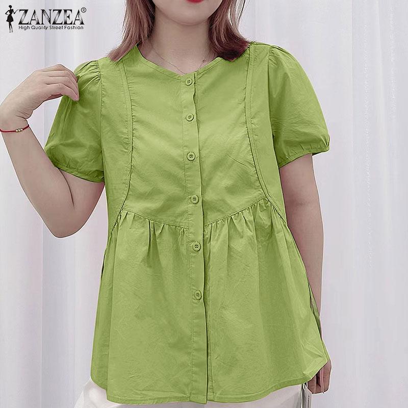 

ZANZEA Женская повседневная однотонная блузка с круглым вырезом и короткими рукавами L розовый