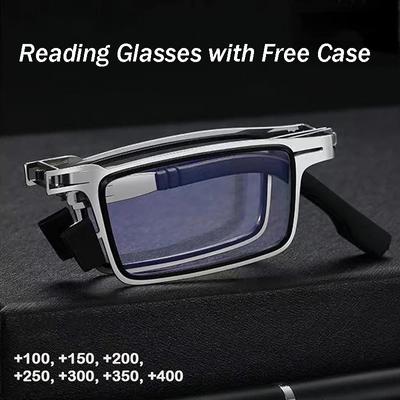 Retro-Lesebrille mit Metallrahmen für Männer und Frauen, zusammenklappbar, mit Anti-Blaulicht-Schutz, inklusive Etui