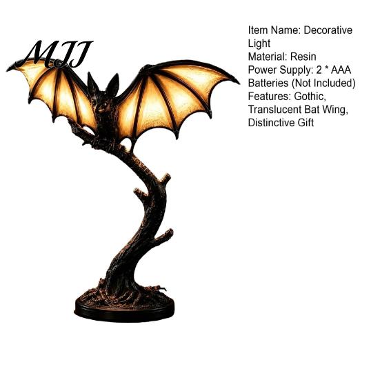 Decorazioni Stanza Gotica Retrò Ramo d'Albero Pipistrello Luce Notturna, Lampada Decorazione da Tavolo in Resina per Halloween Forniture Uniche per Feste con Luce Calda, Spettrale
