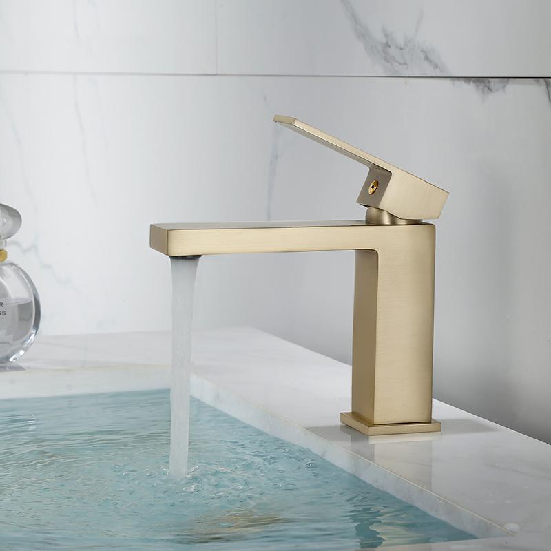 Bathroom Basin Faucet Single Lever Sink Mixer Crane Brass Brush Gold Sink Faucet Hot and Cold Water Tap