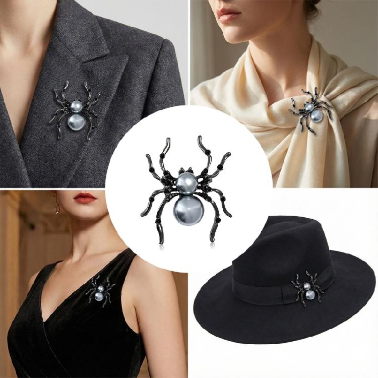 Exquisite Animal Brooch Including Rhinestones and Pearls Accent Lapel Pin for Unisex Wear Halloween Party Decoration