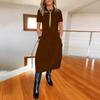 Basic Solid Color Long Sleeve Dress For Work And Casual Wear With High Waist For Winter