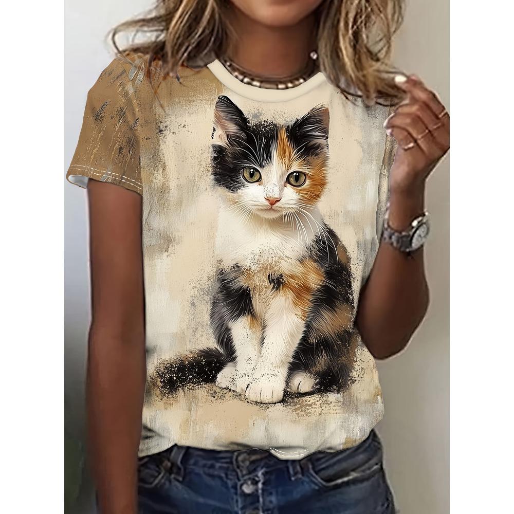 Funny Women's T Shirts Animal 3D Print T-Shirts Fashion Cerw Neck Short Sleeve Tops Oversized Female Y2k Clothing Cute TShirt