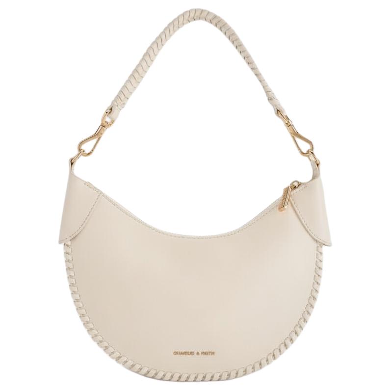 Charles & Keith Leaf Bag Crescent Bag PU Shoulder Bag Medium Women bags Matcha-Green CK2-40782578