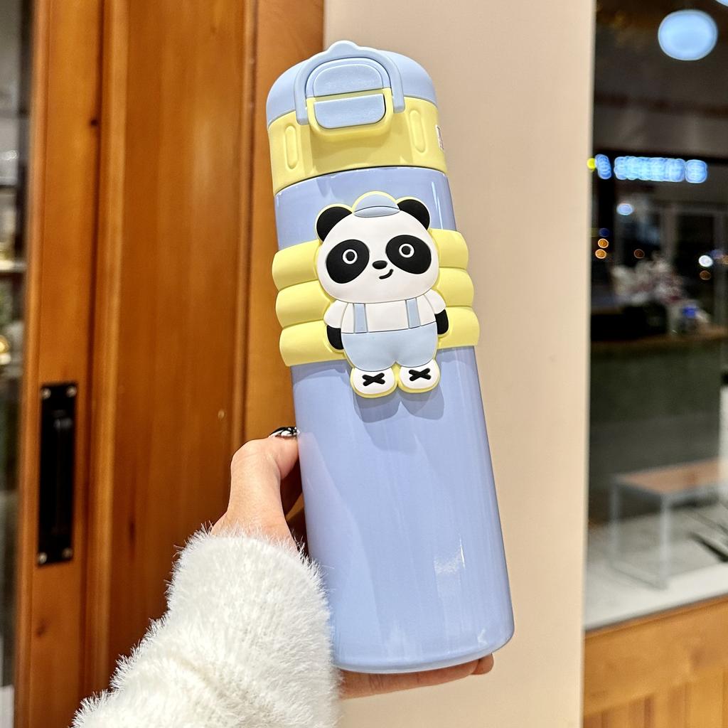 Double Drink Red Panda Large Capacity Kettle Thermos Cup Children's Cartoon Cute Straw Cup Portable Rope Water Cup