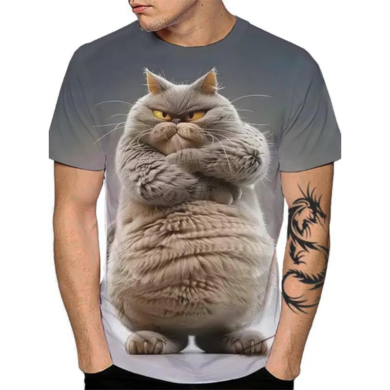 Fashion Men's Crew Neck Short Sleeve 3D Animal Color Printing Animal Short Sleeve Crew Neck T-Shirt