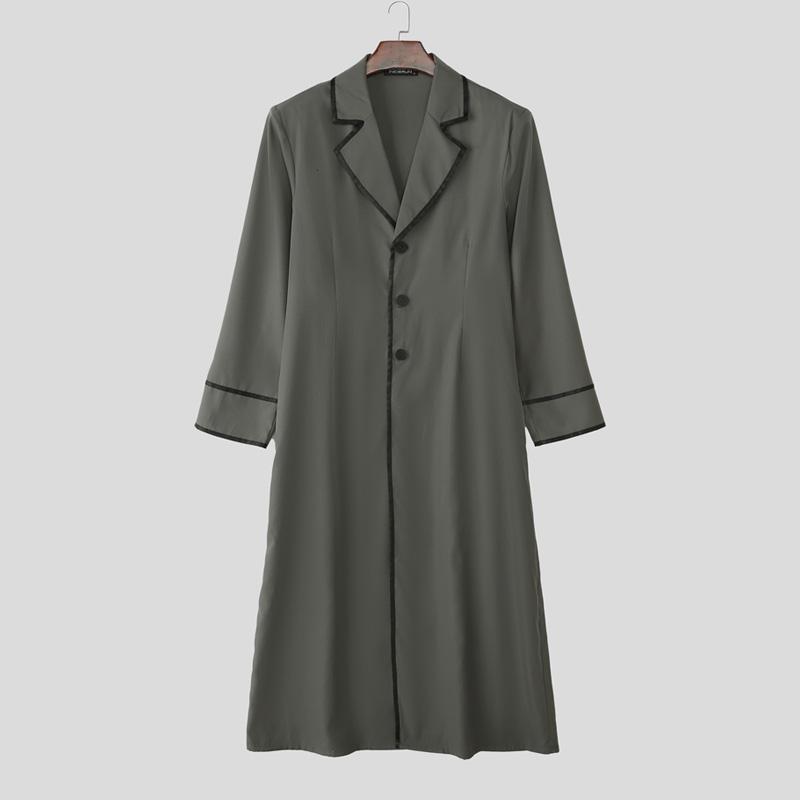 INCERUN Pánské klopové sako s dlouhým rukávem, prošívané, s otevřeným předním dílem, dlouhé blejzrové kabáty