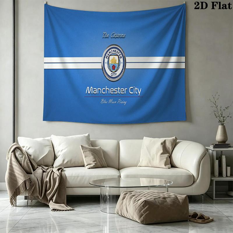 Manchester City FC Logo Wall Tapestry Aesthetic Wall Hanging Printed Fabric Blanket Decorative Tapestries for Bedroom Living Room Home Decor